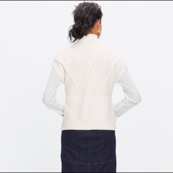 Madewell Side Tie Sweater Vest Cream Turtleneck Cable Knit Boxy Pullover XS - Picture 2 of 10